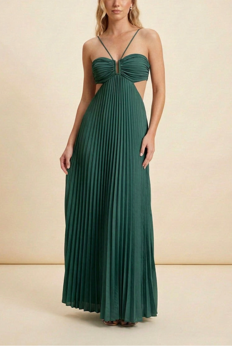 Aubrey | Halter Front-Pleated Backless Maxi Brudegæst Kjole