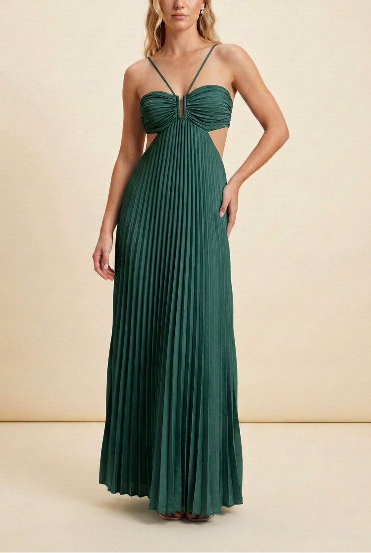 Aubrey | Halter Front-Pleated Backless Maxi Brudegæst Kjole