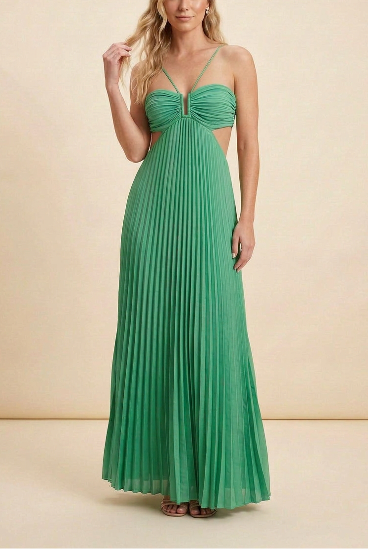 Aubrey | Halter Front-Pleated Backless Maxi Brudegæst Kjole