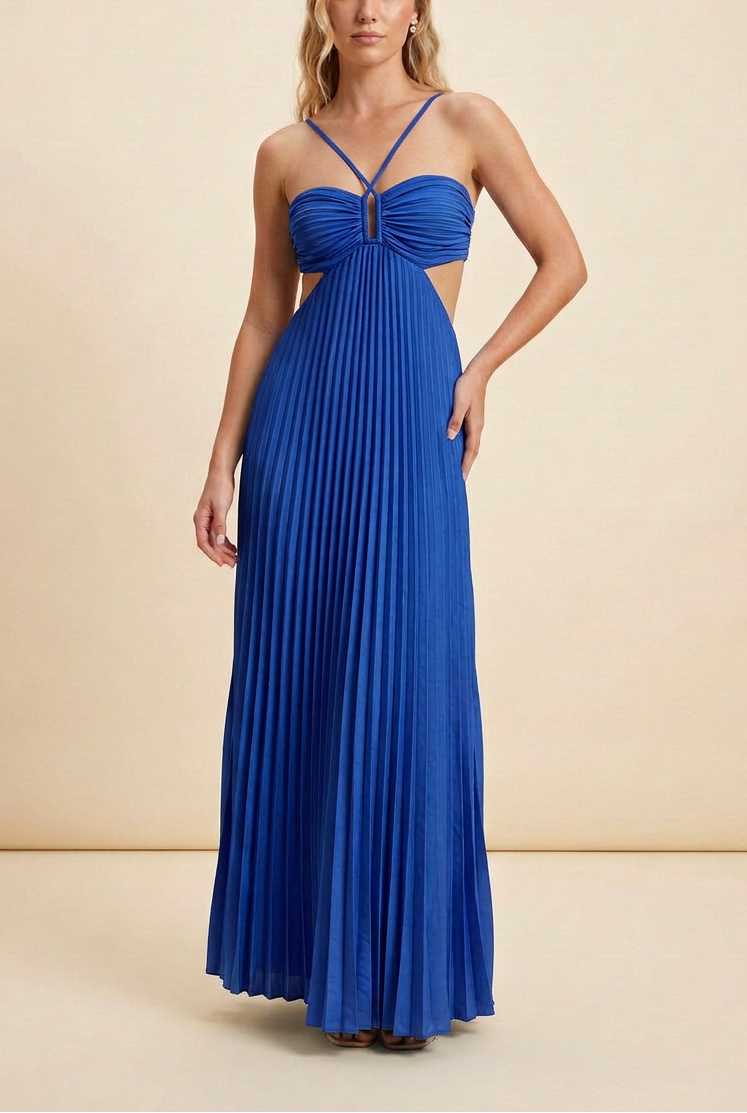 Aubrey | Halter Front-Pleated Backless Maxi Brudegæst Kjole