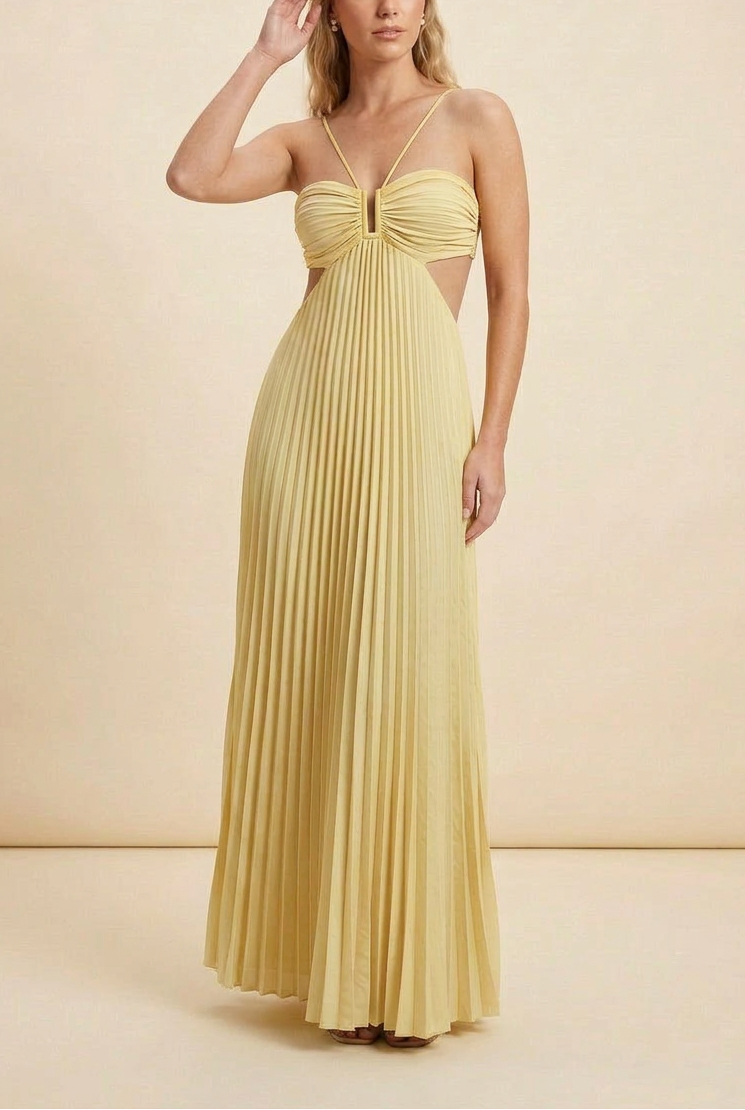 Aubrey | Halter Front-Pleated Backless Maxi Brudegæst Kjole