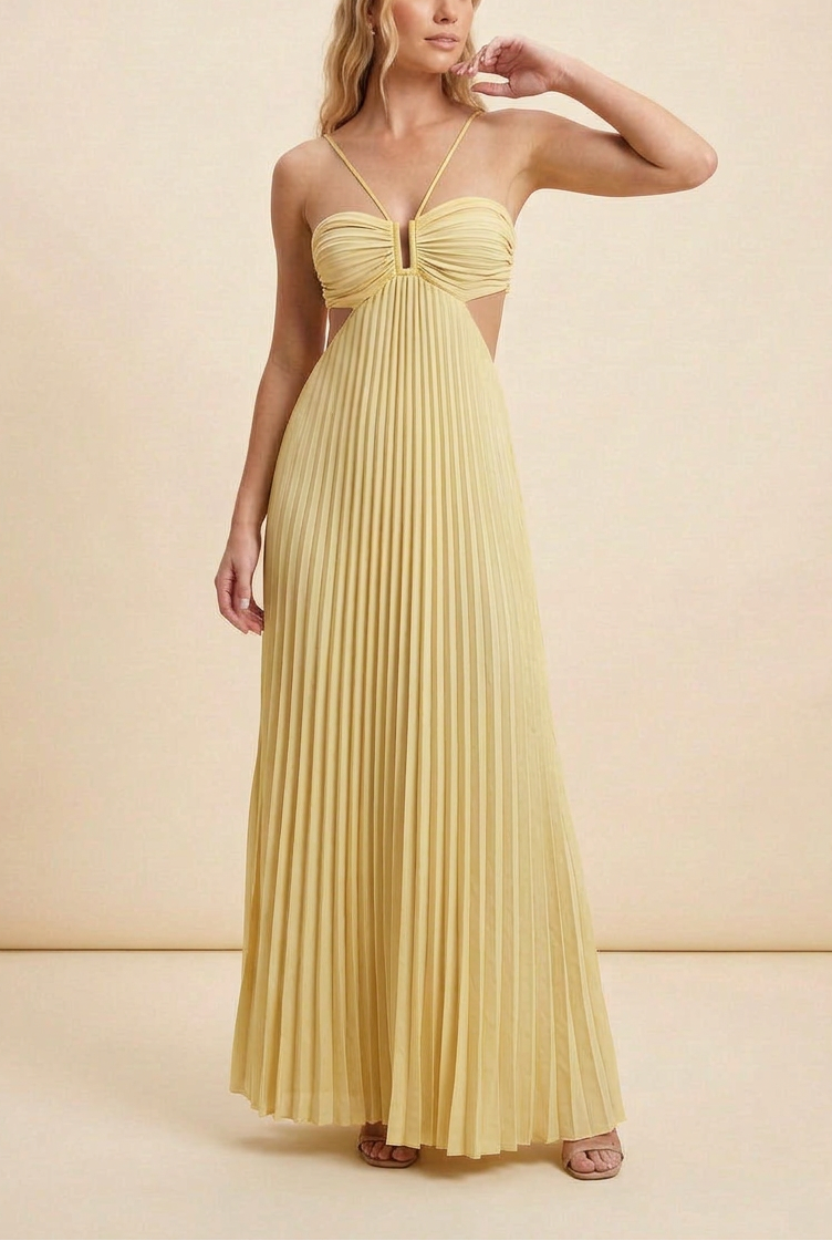 Aubrey | Halter Front-Pleated Backless Maxi Brudegæst Kjole