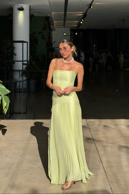 Ingrid | Bandeau Strapless Drop Waist Wedding Guest Maxi Dress