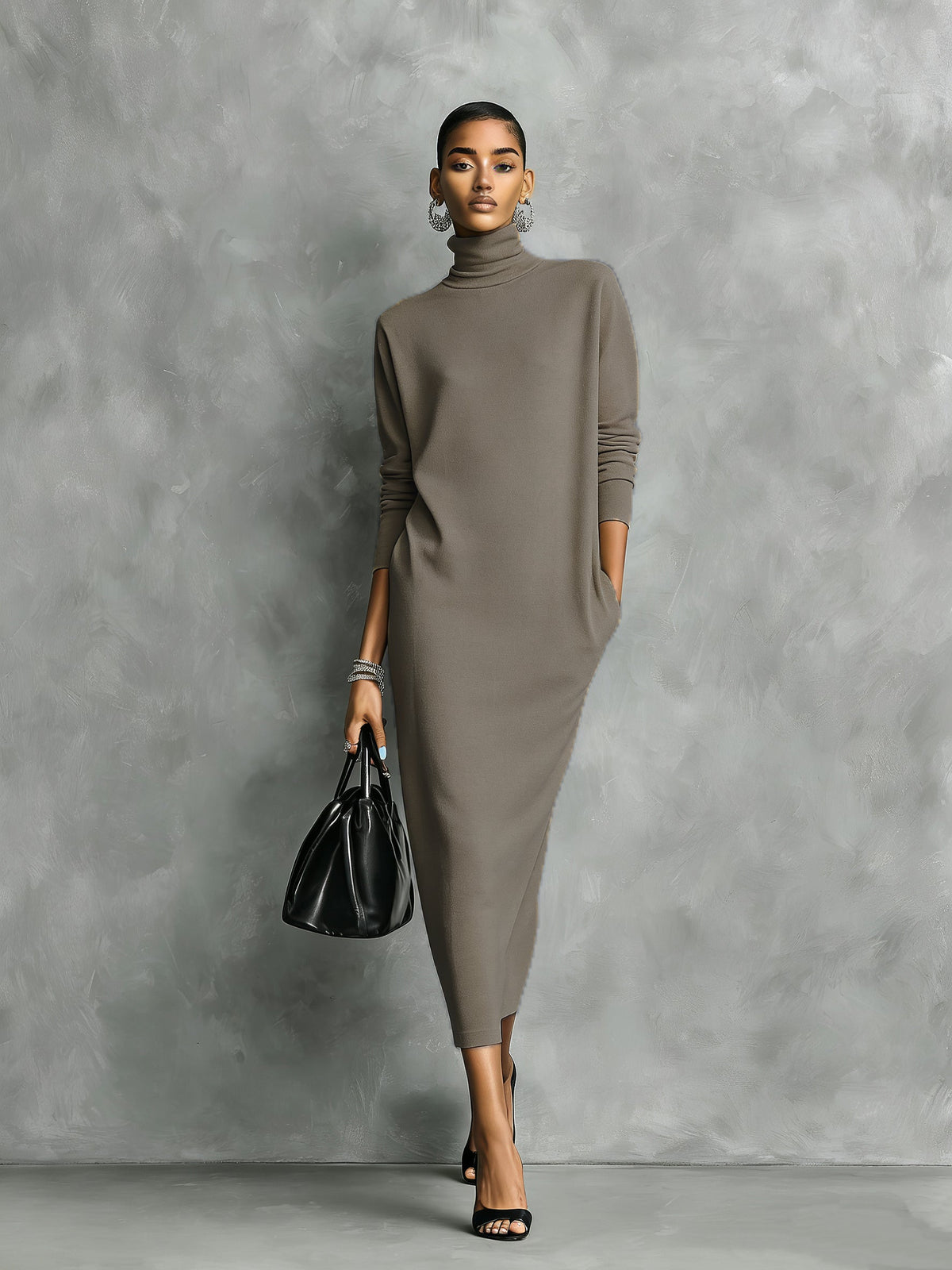 Bea | Women's Black Turtleneck Knit Dress