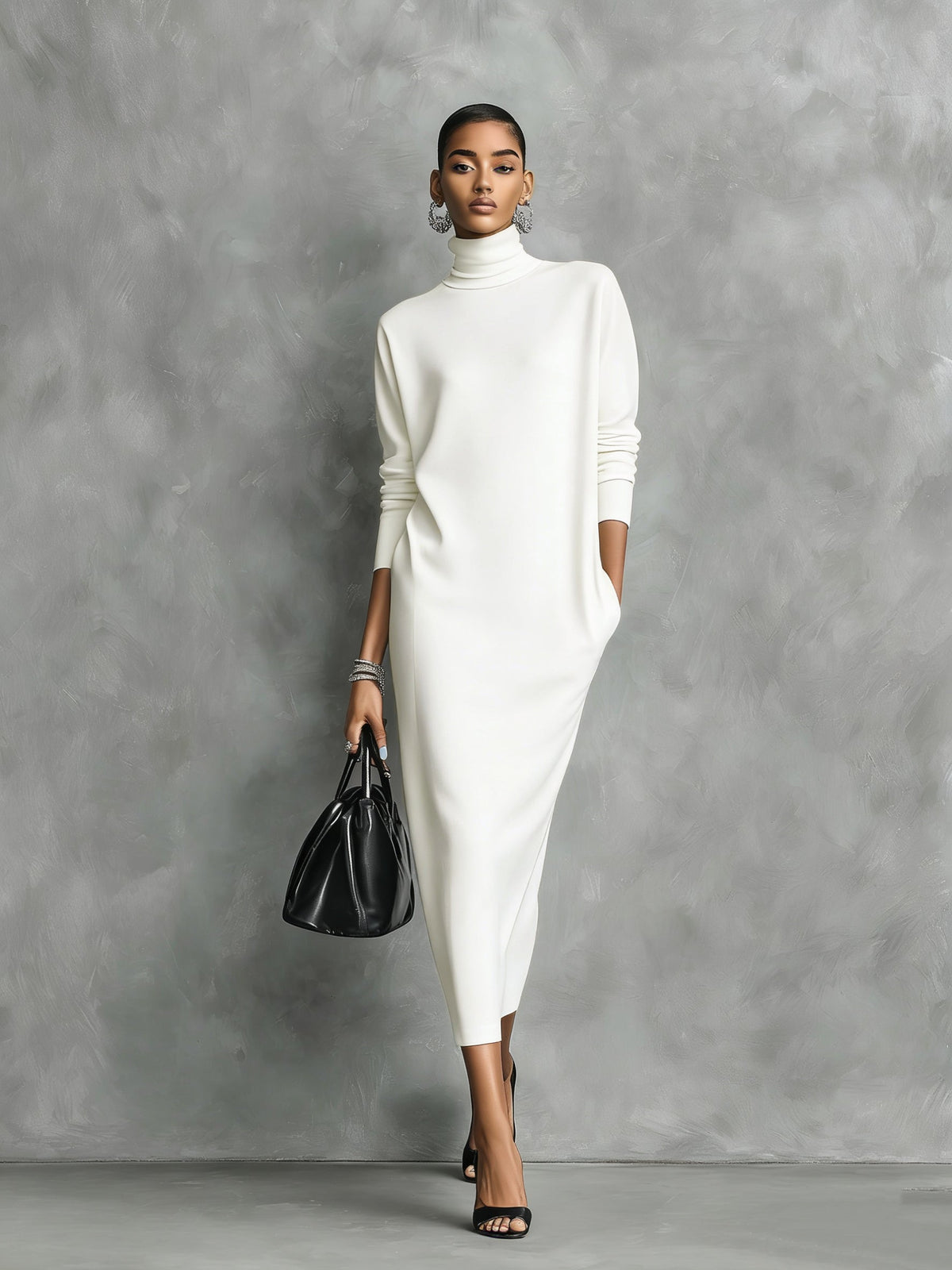 Bea | Women's Black Turtleneck Knit Dress