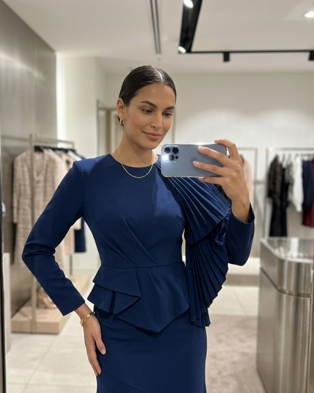 Maggie | Evening Front-Pleated Ruffle Midi Dress