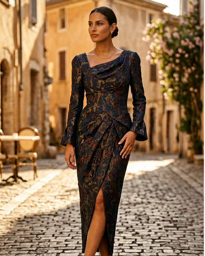 Lauren | Elegant Front-Pleated Midi Dress