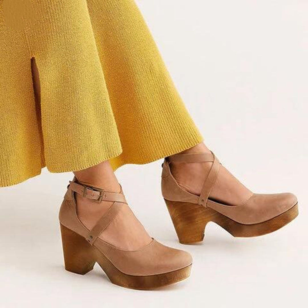Aspen | Crossover Ankle Strap Wooden Wedge-Heel Hæle