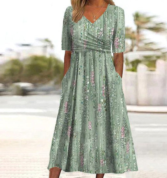 Joanna | Botanical Print Wrap Summer Midi Dress