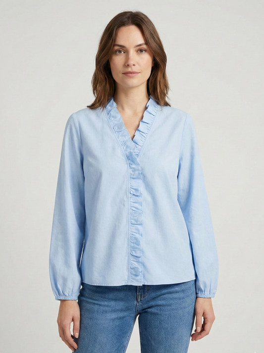 Bria | Tiered Ruffle V Neck Long Sleeve Summer Bluse