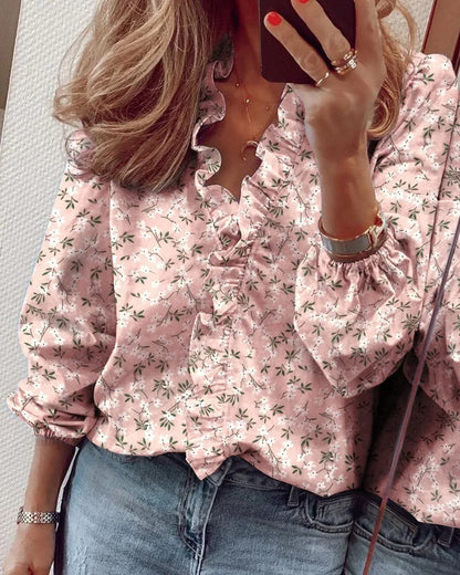 Bria | Tiered Ruffle V Neck Long Sleeve Summer Blouse