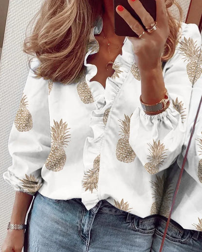 Bria | Tiered Ruffle V Neck Long Sleeve Summer Blouse