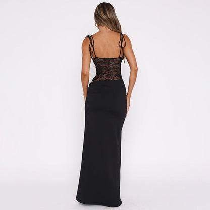 Hope | Lace Panel Tie Strap Figure-Hugging Maxi Dress