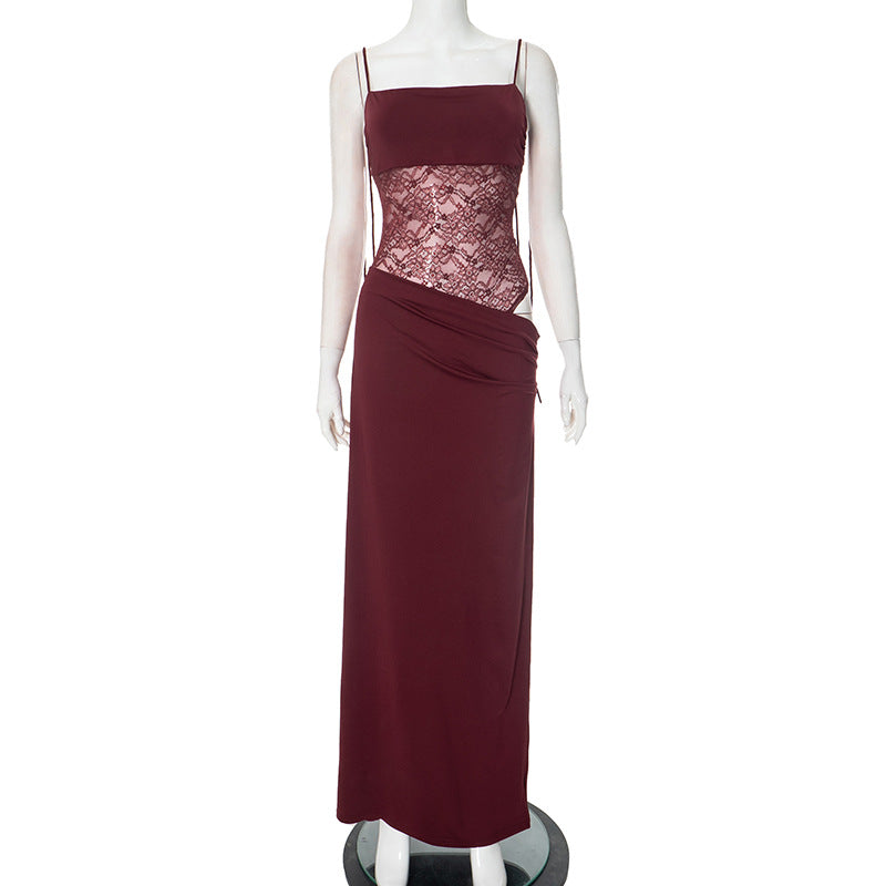 Hope | Lace Panel Tie Strap Figure-Hugging Maxi Dress