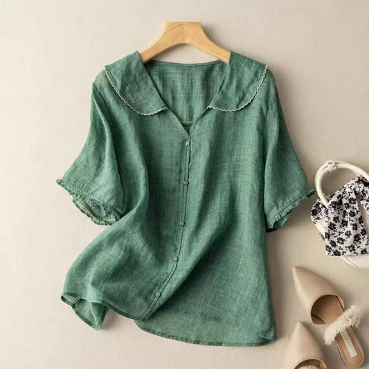 Kendra | Vintage Kortærmet Skjortebluse