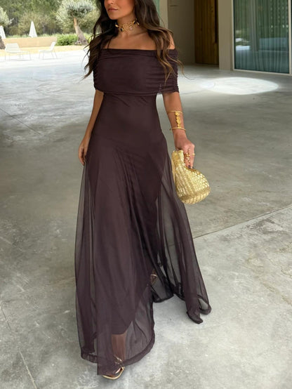 Eden | Off-Shoulder Ruched Chiffon Wedding Guest Maxi Dress