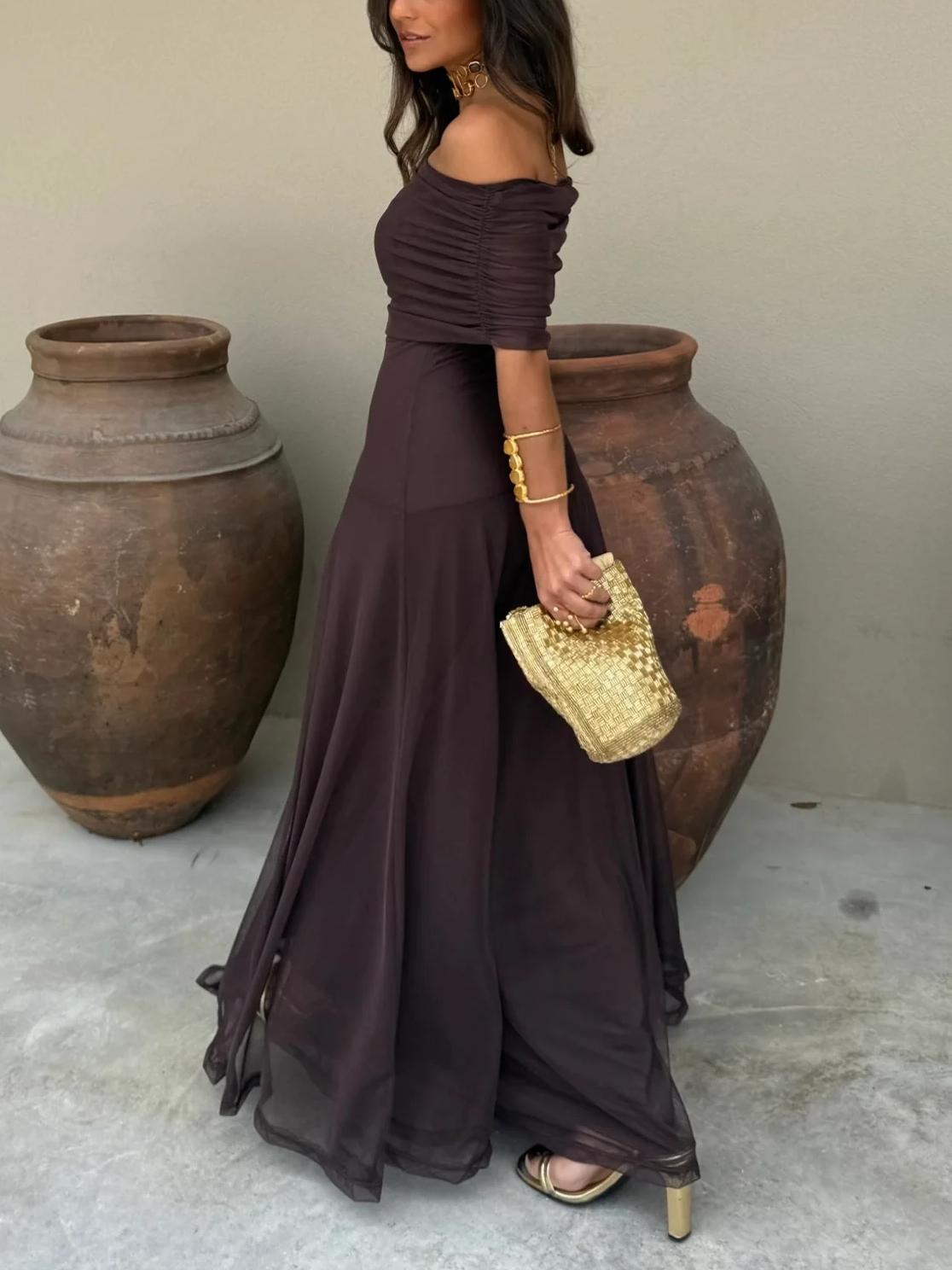 Eden | Off-Shoulder Ruched Chiffon Wedding Guest Maxi Dress