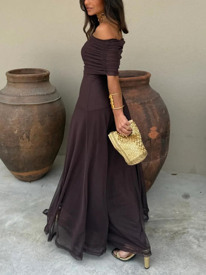 Eden | Off-Shoulder Ruched Chiffon Wedding Guest Maxi Dress