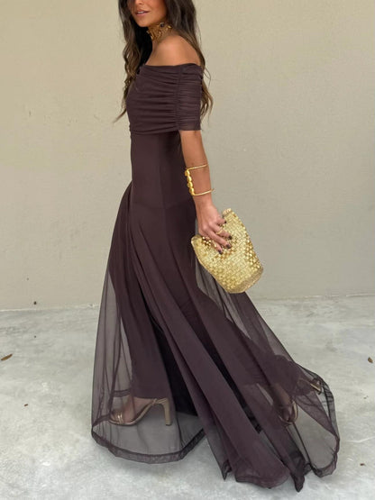 Eden | Off-Shoulder Ruched Chiffon Wedding Guest Maxi Dress