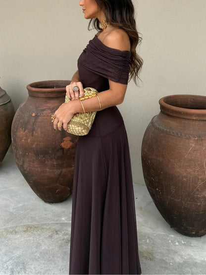 Eden | Off-Shoulder Ruched Chiffon Wedding Guest Maxi Dress