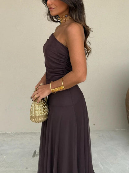 Eden | Off-Shoulder Ruched Chiffon Wedding Guest Maxi Dress