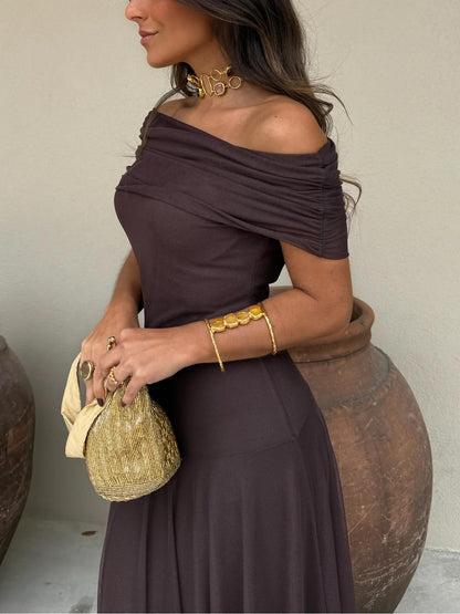 Eden | Off-Shoulder Ruched Chiffon Wedding Guest Maxi Dress