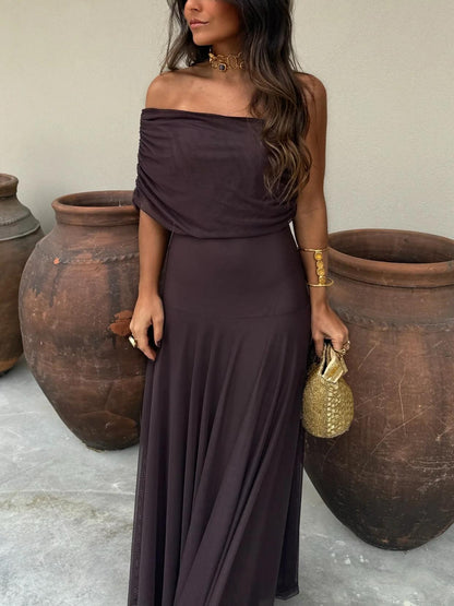 Eden | Off-Shoulder Ruched Chiffon Wedding Guest Maxi Dress