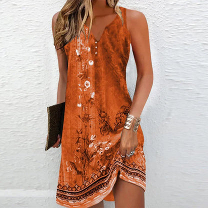 Isla | Printed V-Neck Sleeveless Mini Summer Dress