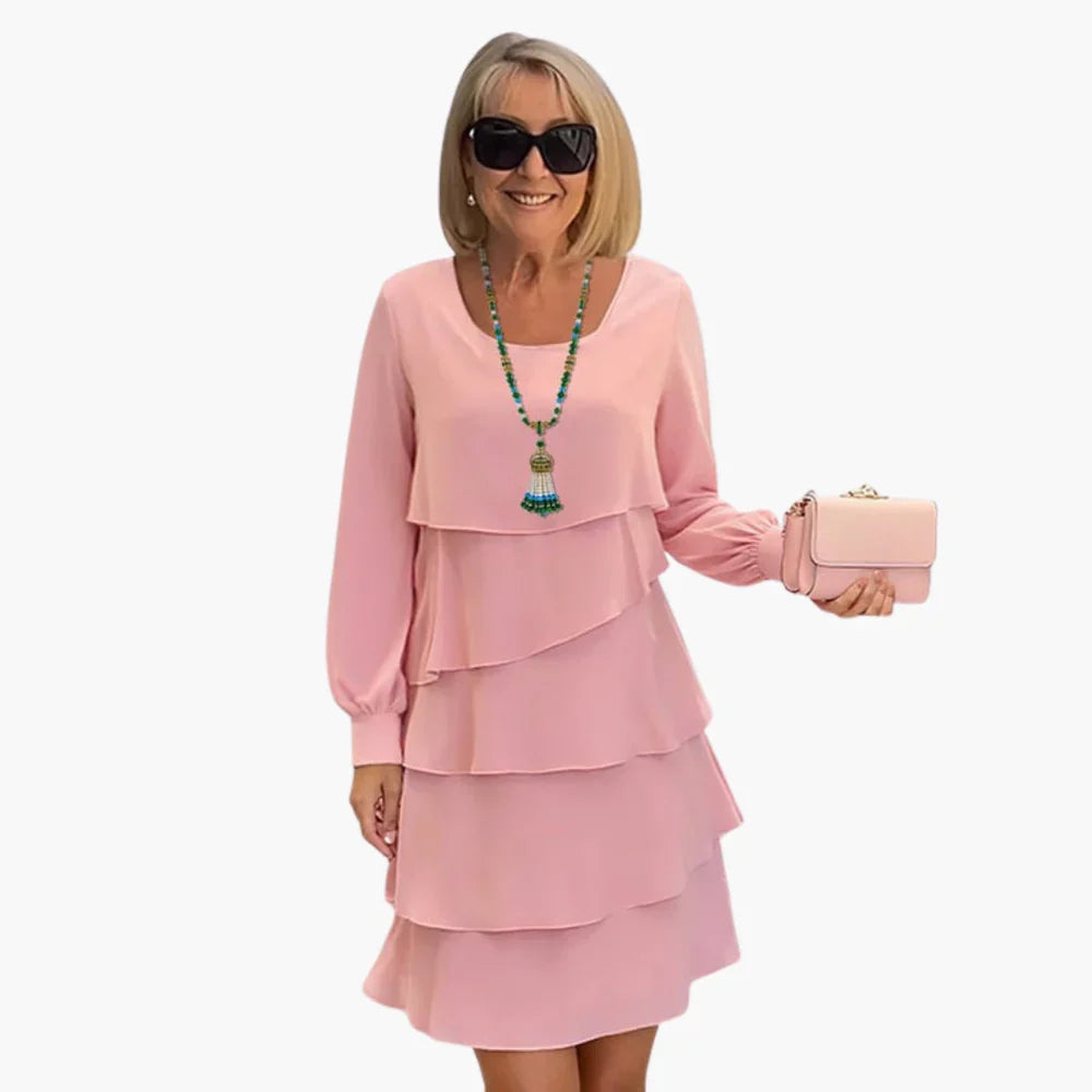 Diana | Layered Long Sleeve Elegant Midi Dress