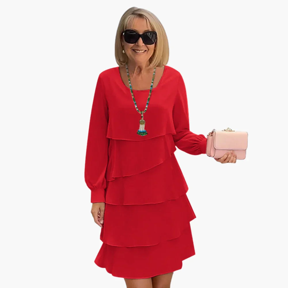 Diana | Layered Long Sleeve Elegant Midi Dress