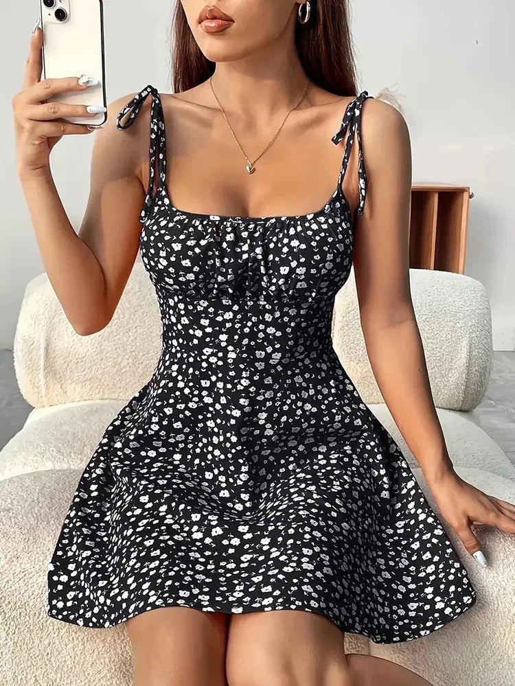 Roslyn | Floral Print Tie-Strap Mini Summer Dress