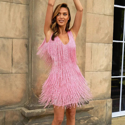 Kimberly | Layered Fringe Feather Cocktail Mini Dress