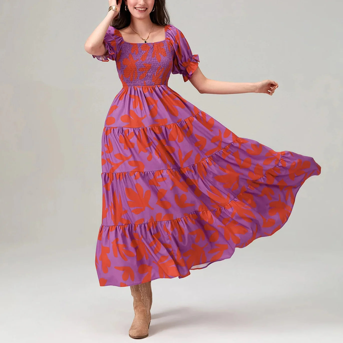Dai | Floral Off-Shoulder Tiered Summer Maxi Dress