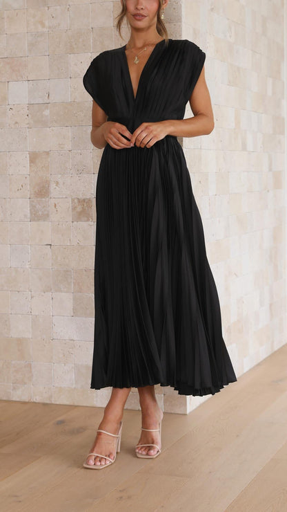 Megan | Women's V Neck Front-Pleated Wedding Guest Midi Dress