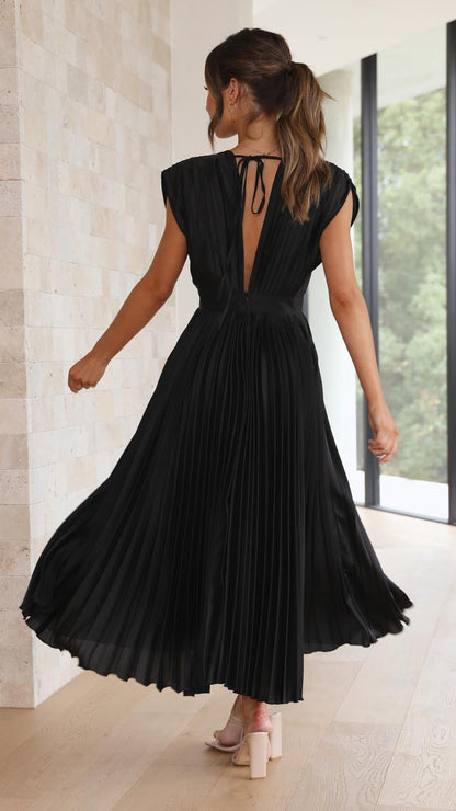 Megan | Women's V Neck Front-Pleated Wedding Guest Midi Dress