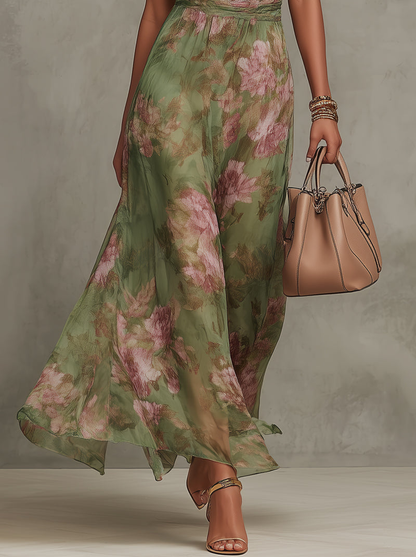 Vanessa | Botanical Print Halter Chiffon Wedding Guest Maxi Dress