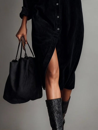 Julianna | Corduroy Button-Down Shirt Midi Dress