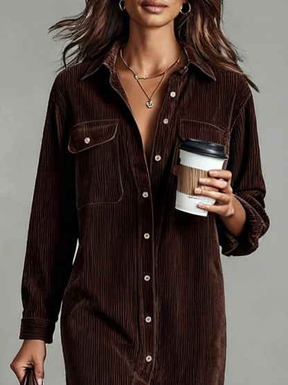 Julianna | Corduroy Button-Down Shirt Midi Dress
