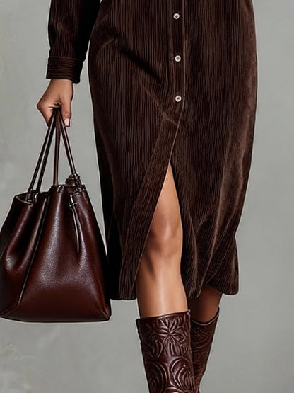 Julianna | Corduroy Button-Down Shirt Midi Dress