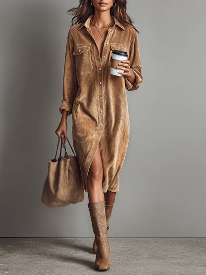 Julianna | Corduroy Button-Down Shirt Midi Dress