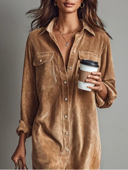 Julianna | Corduroy Button-Down Shirt Midi Dress