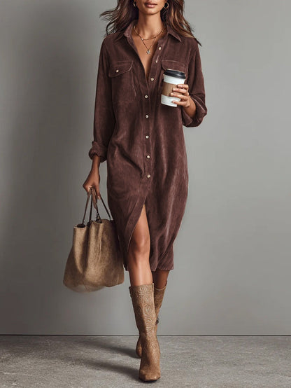 Julianna | Corduroy Button-Down Shirt Midi Dress