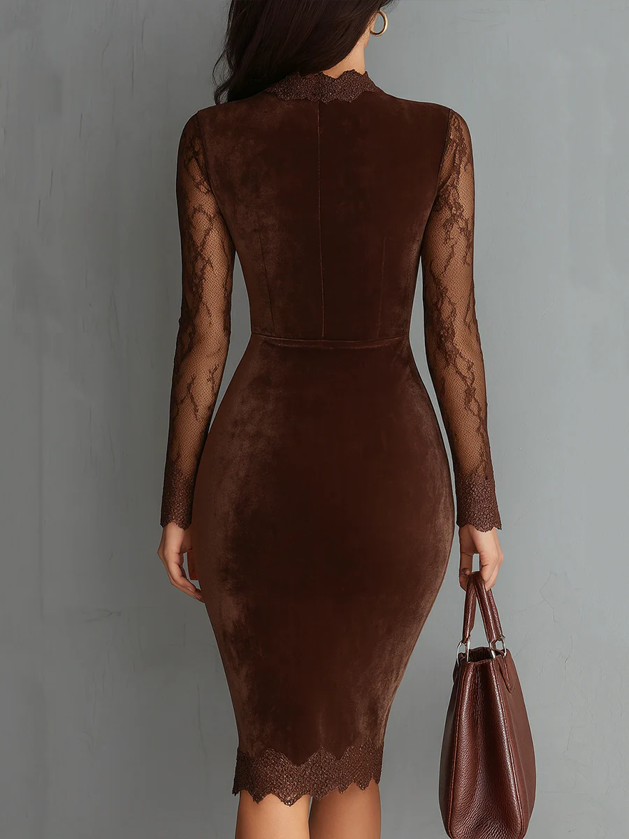 Christy | Figure-Hugging Lace Sleeve Wedding Guest Cocktail Dress