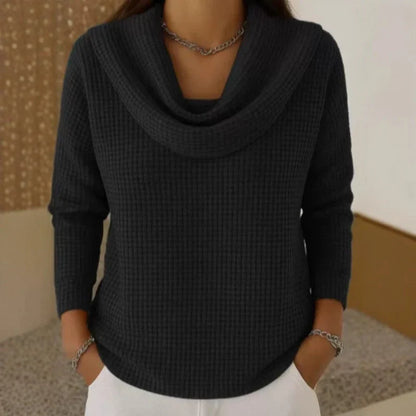 Karen | Women's Waffle Knit Sweater with Draped Neck