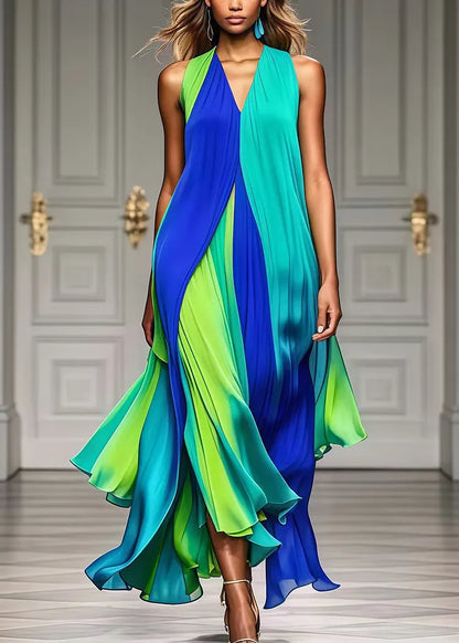 Alice | Colorful Front-Pleated Halter Chiffon Maxi Strandkjole