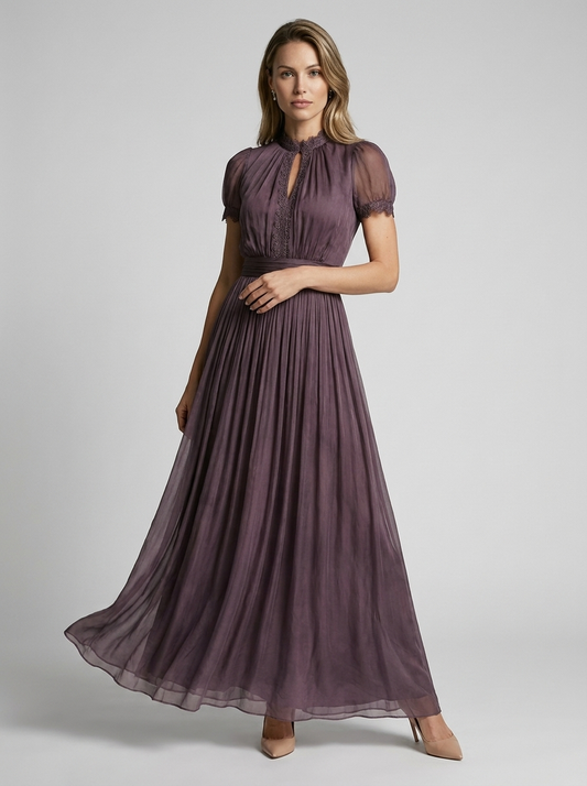 Arabel | Kjole Til Bryllup Chiffon Maxikjole Med Blonde Og Plissé