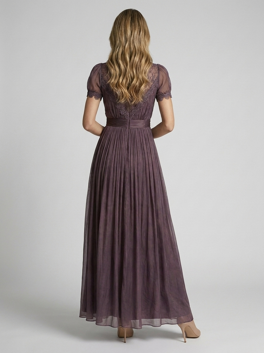 Arabel | Kjole Til Bryllup Chiffon Maxikjole Med Blonde Og Plissé