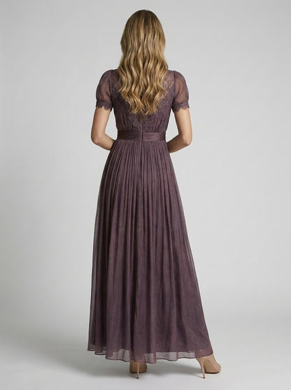 Arabel | Kjole Til Bryllup Chiffon Maxikjole Med Blonde Og Plissé