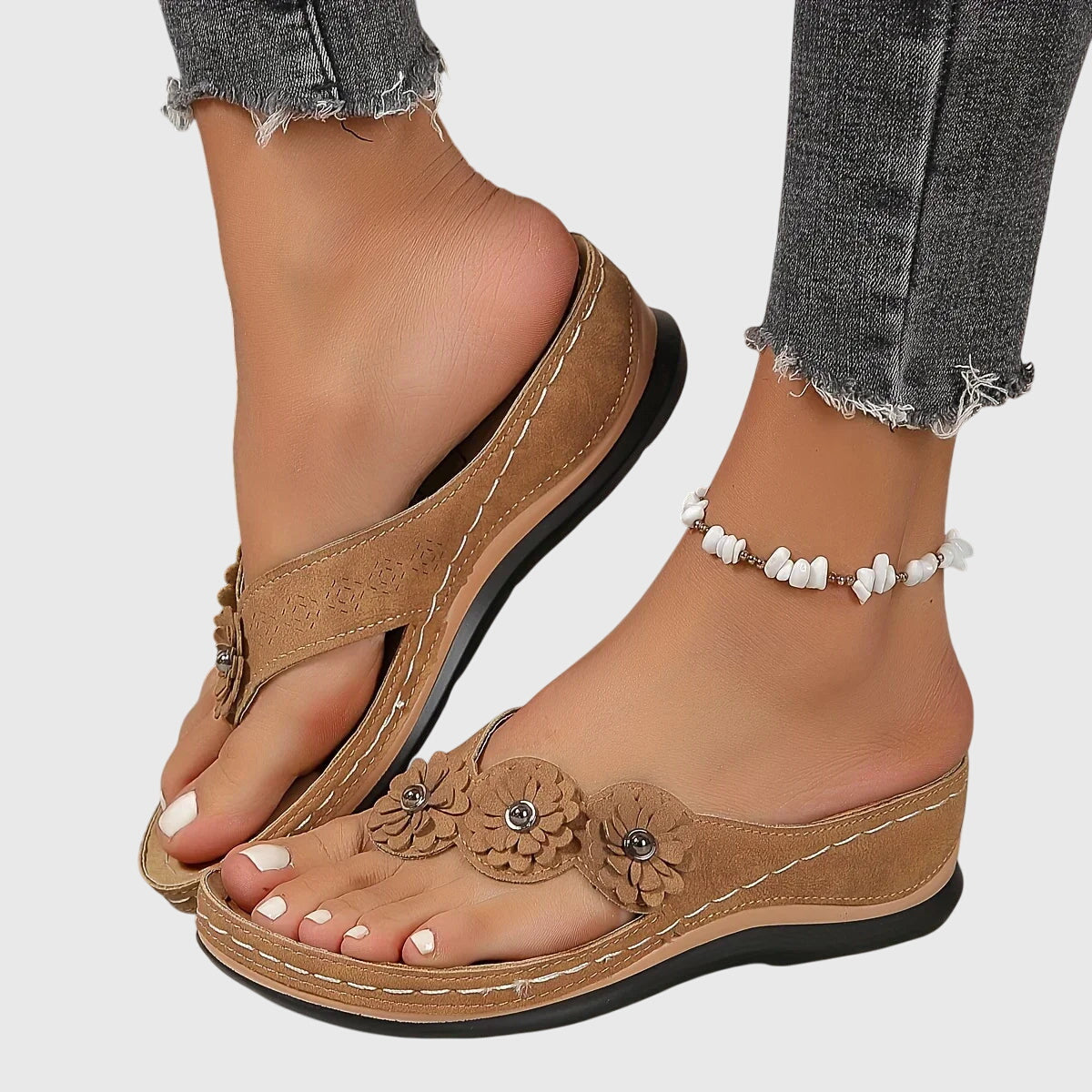 Allison | Flower Wedge-Heel Flip Flop Komfort Sandaler