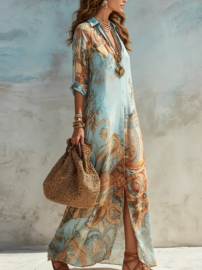 Baroque | Blomstret Print Chiffon Boho Sommermaxikjole til Kvinder